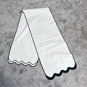 CHAN LUU TABLE RUNNER CREAM W/ BLACK TRIM 14" x 72" Scalloped Edge 100% Cotton